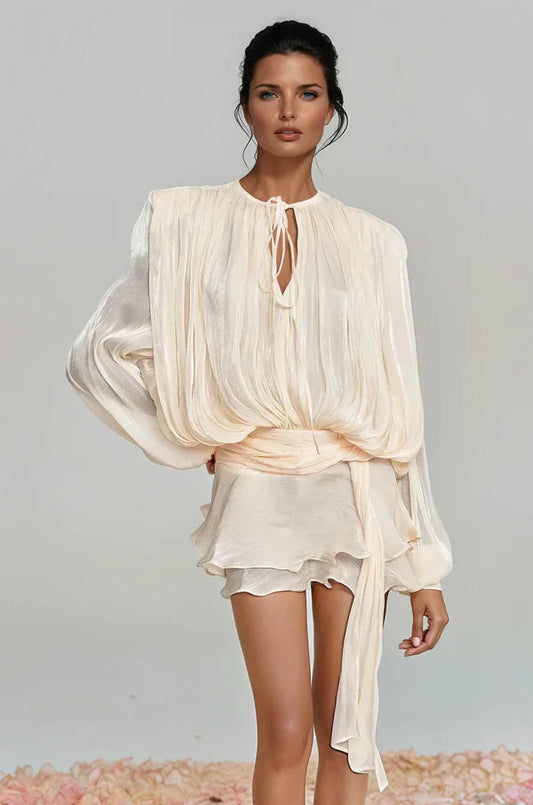 Aminah Women's Mini Dress | Balloon Sleeve, Ruffle Detailing 1