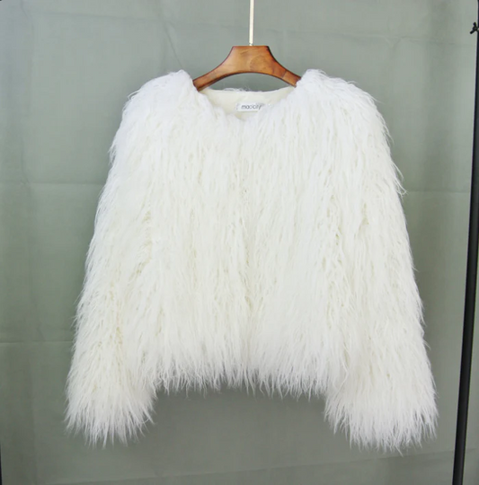 Ava Women's Cropped Coat | Textured Faux Fur, Elegant 1