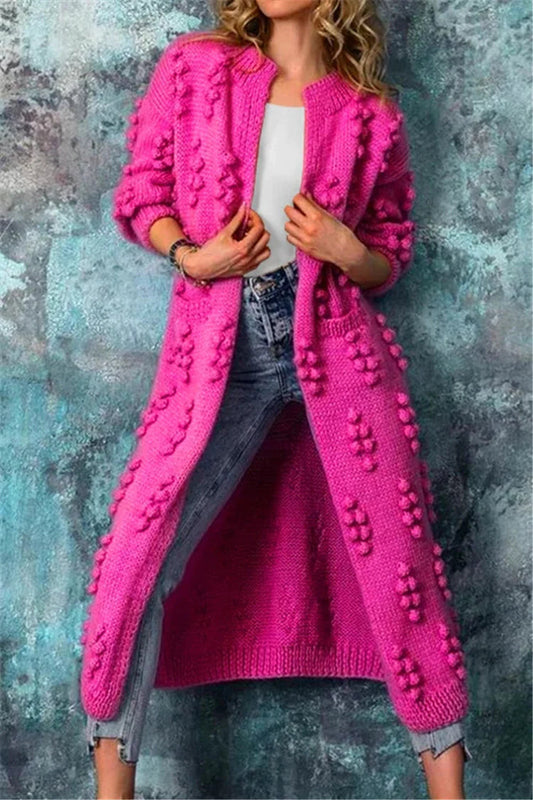 Ava Women's Long Knitted Cardigan | Cozy Warmth with Decorative Poms 1