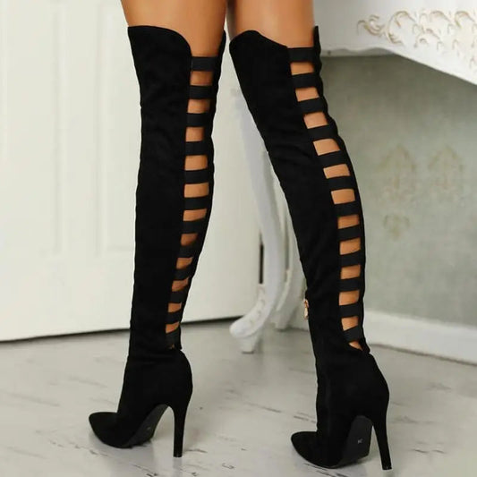 Ava Women's Thigh-High Boots | Elegant Open-Toe Design 1