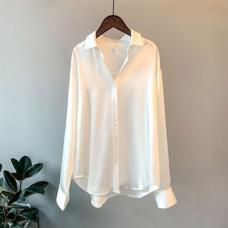 Ava Women's White Blouse | Elegant Button-Down Long Sleeve Top 3