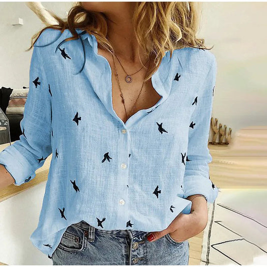 Bella Women's Blouse | Elegant Bird Print, Long-Sleeved 1