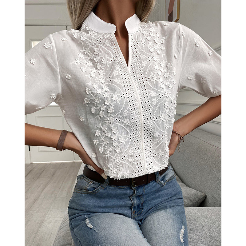 Bella Women's Blouse | Puff Sleeve White Top, Elegant Design 3
