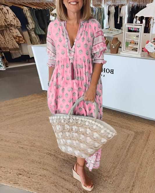 Bella Women's Maxi Dress | Boho Floral V-Neck, Effortless Summer Style 1