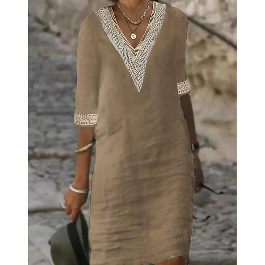 Bella Women's Midi Dress | Boho V-Neck, Half Sleeve 1