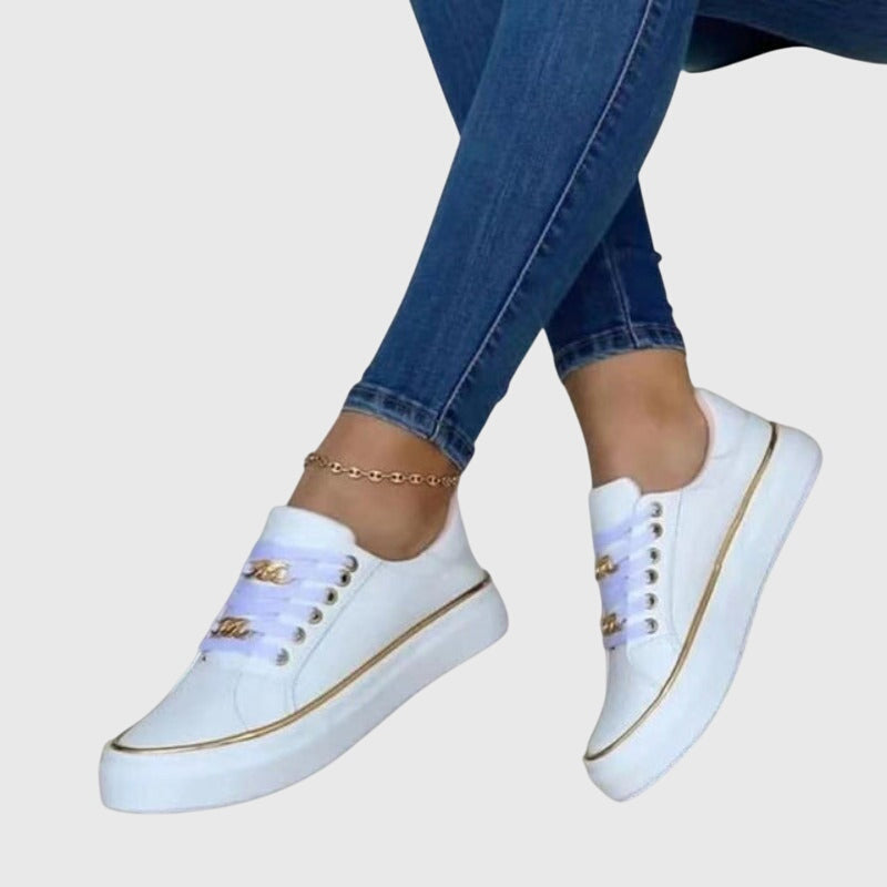 Bella Women's Sneakers | Velvet Lace-Up Design, Casual White 4