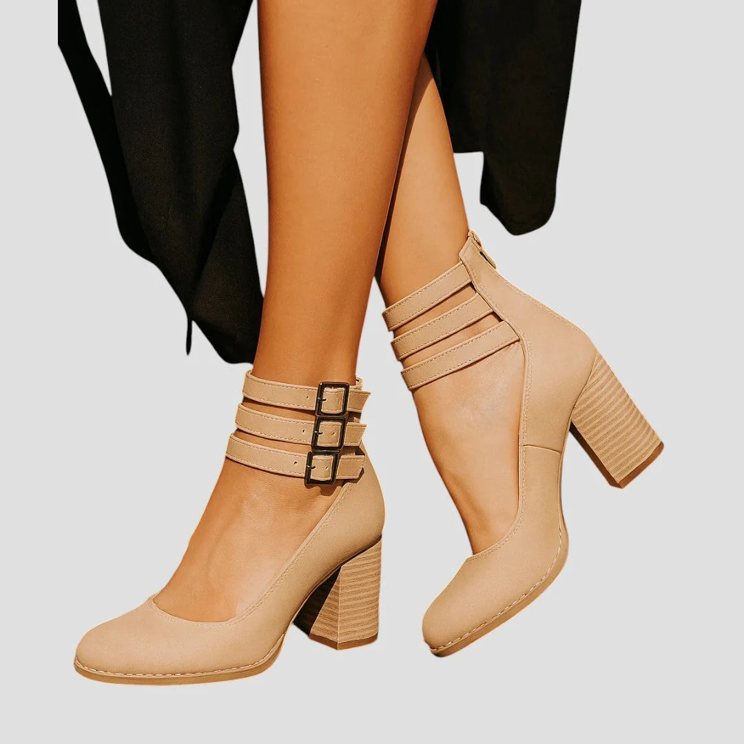 Brenna Women's Block Heel Pumps | Closed Toe, Buckle Strap 7