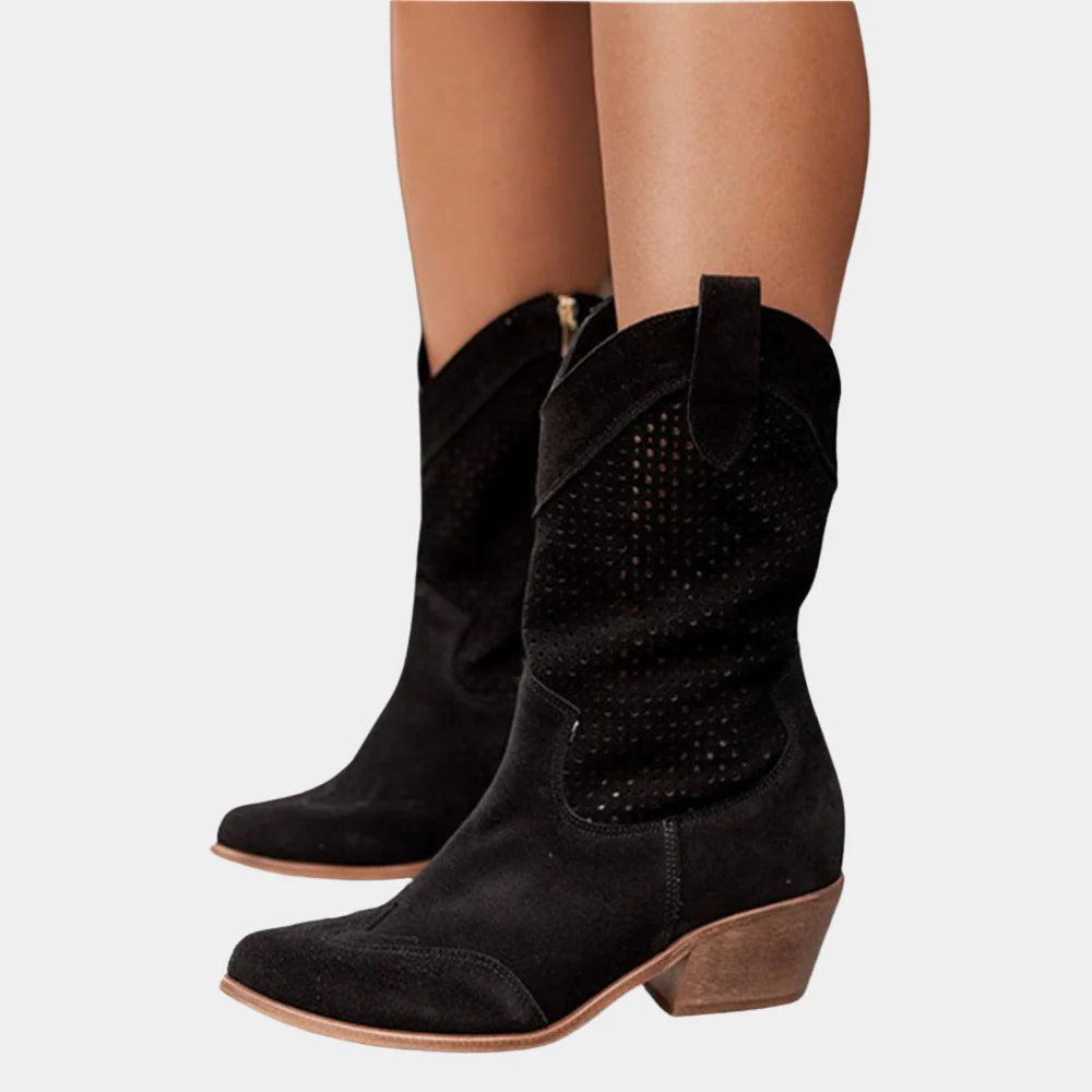 Brenna Women's Boots | Perforated Mid-Calf Design, Block Heel 7