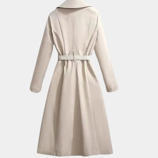 Brenna Women's Coat | Smooth Fabric, Belted Midi Design 1