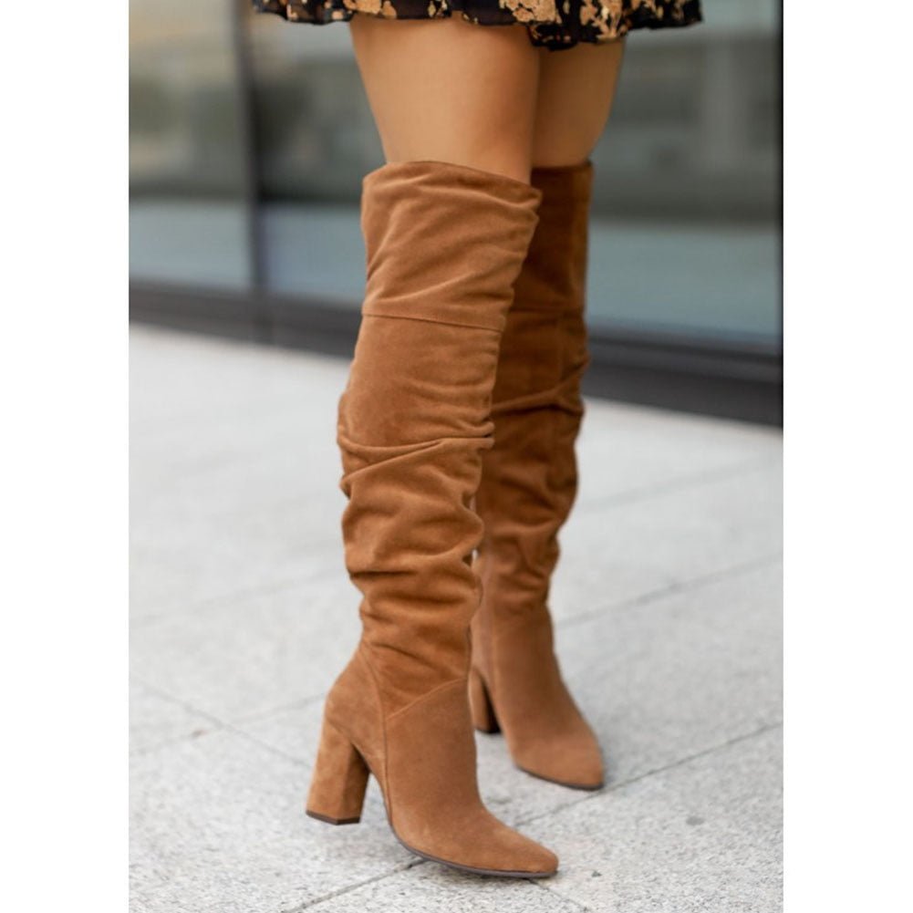 Brianna Women's Thigh High Boots | Stylish Ruched Design, Comfortable Block Heel 4