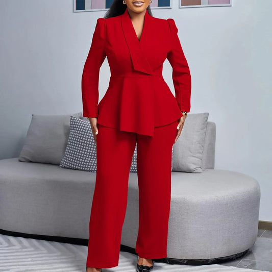 Cathy Women's Suit | Tailored Blazer & Wide-Leg Trousers, Elegant Peplum Design 1