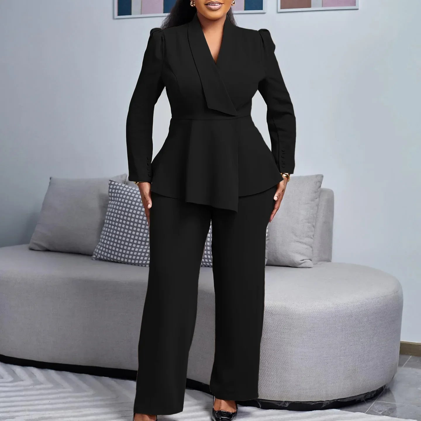 Cathy Women's Suit | Tailored Blazer & Wide-Leg Trousers, Elegant Peplum Design 3