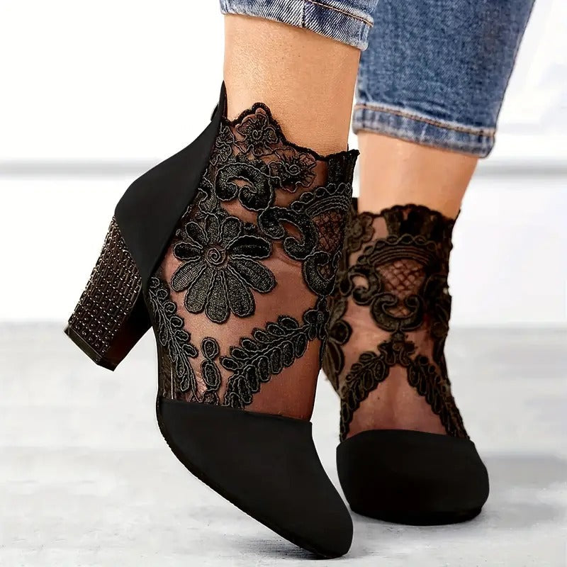 Celia Women's Heels | Handmade Floral Lace, Elegant White Design 2