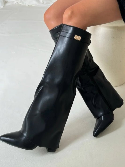 Cleo Women's Black Heel Boots | Premium Leather, Wide Leg Design 1