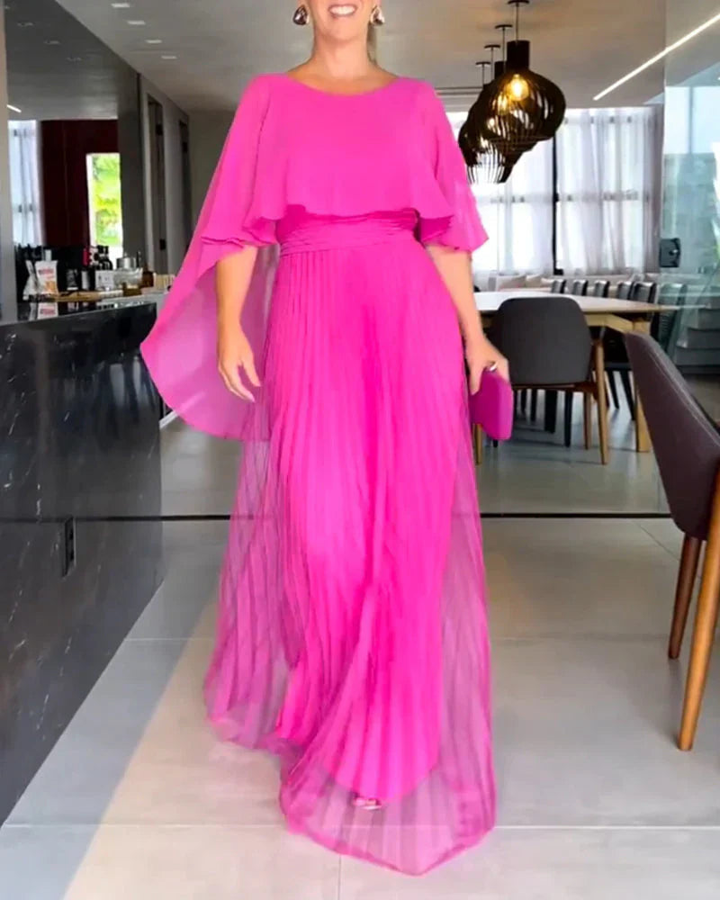 Cleo Women's Evening Dress | Pleated Cape, Elegant Gown 3