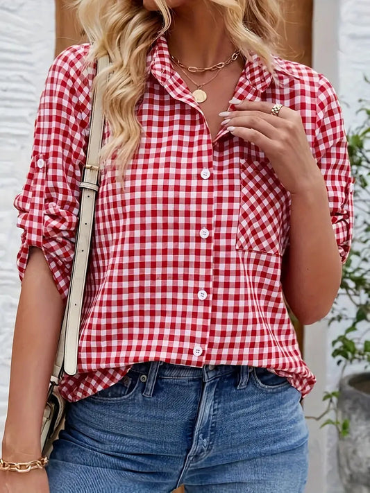 Cora Women's Shirt | Relaxed Fit, Checked Pattern 1