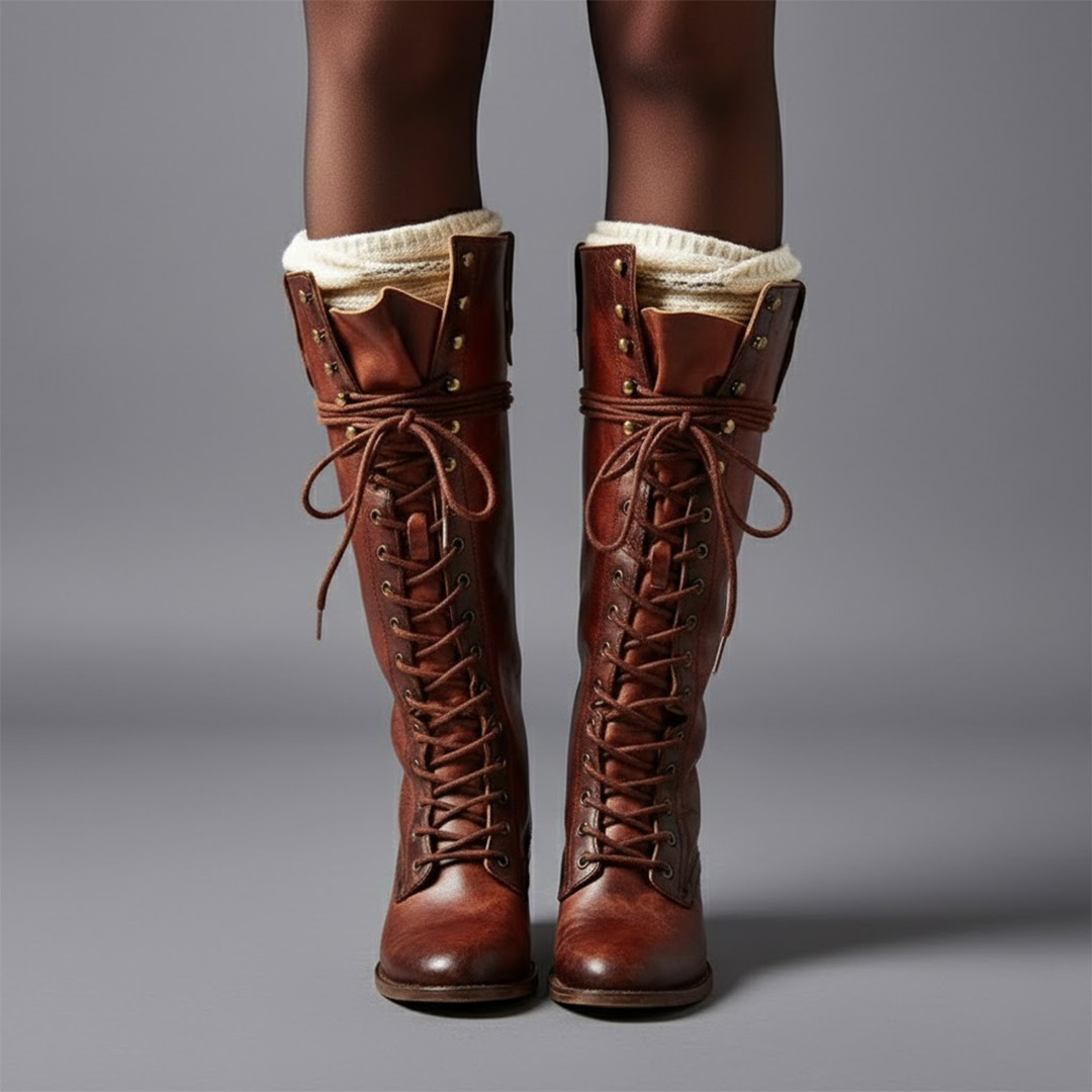 Daisy Women's Knee-High Boots | Lace-Up Design, Block Heel 9