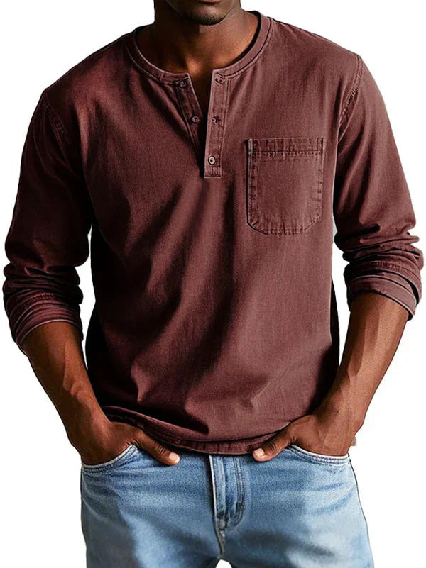 Eli Men's Long Sleeve Shirt | Casual Button Neck, Relaxed Fit 8