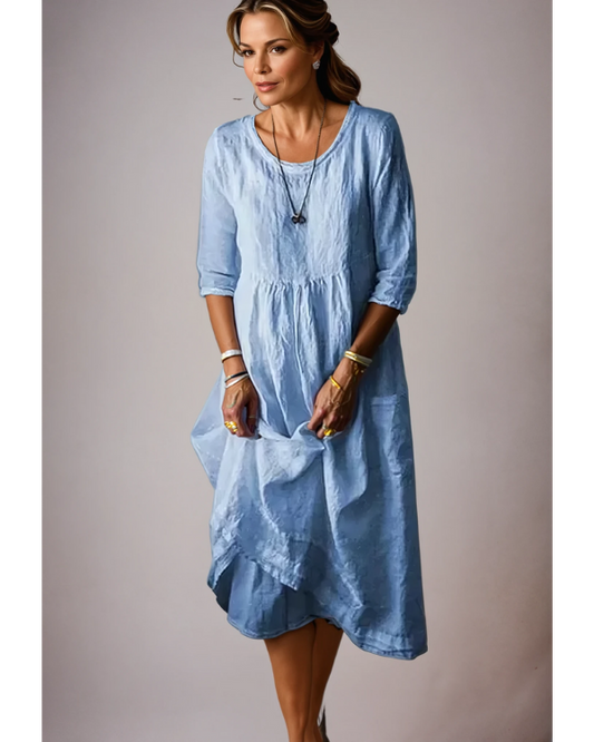 Ella Women's Midi Dress | Timeless Charm, 3/4 Sleeves, Elegant Summer Style 1