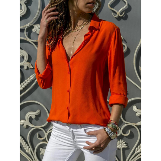 Evelyn Women's Blouse | Modern Long Sleeve, Versatile White Top 1