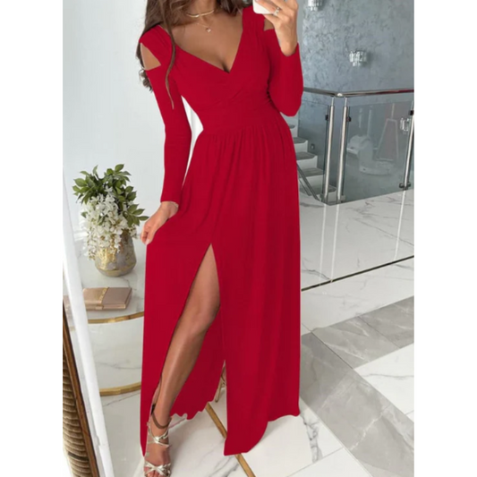 Evelyn Women's Evening Dress | Long Sleeve with Slit, Elegant 1