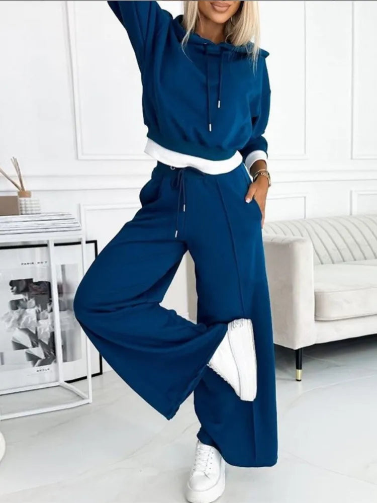 Evelyn Women's Pants Set | Cozy Hooded Top & Wide Leg Trousers 9
