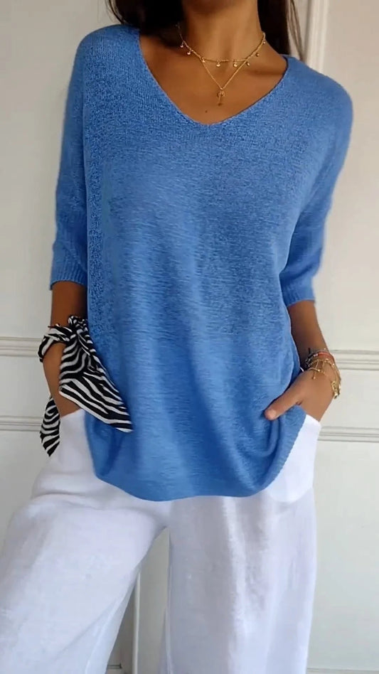 Evelyn Women's Pullover Top | Relaxed Fit V-Neck, Casual Style 1