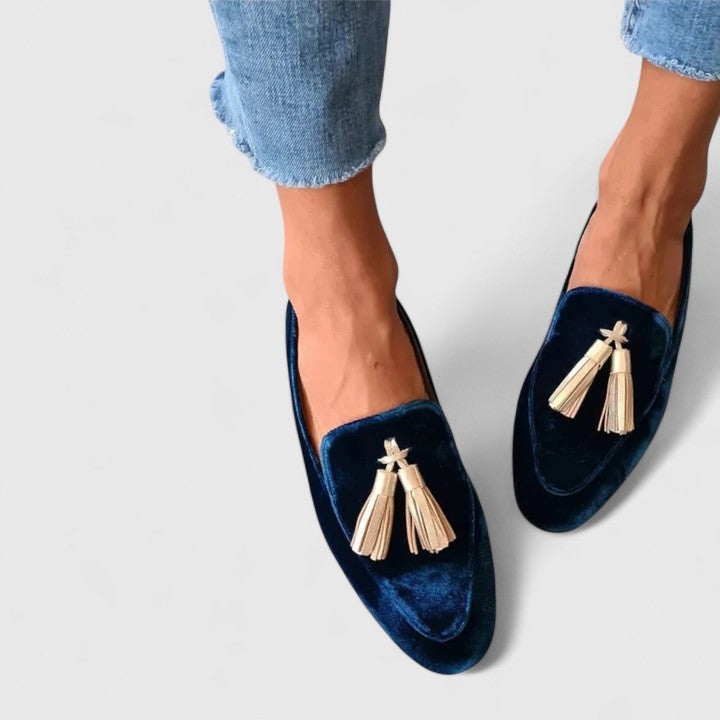 Evelyn Women's Velvet Loafers | Elegant Tassel Detail, Comfortable Slip-On Style 1