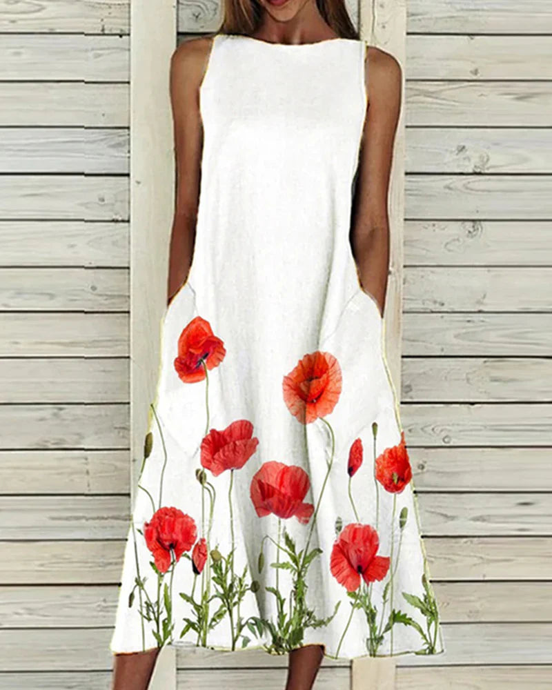 Fina Women's Midi Dress | Floral Pattern, Relaxed Fit Summer Dress 3