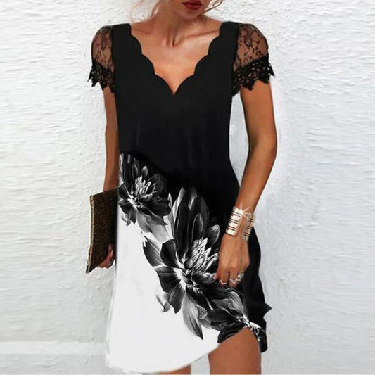 Fina Women's Mini Dress | V-Neck Floral Design 1