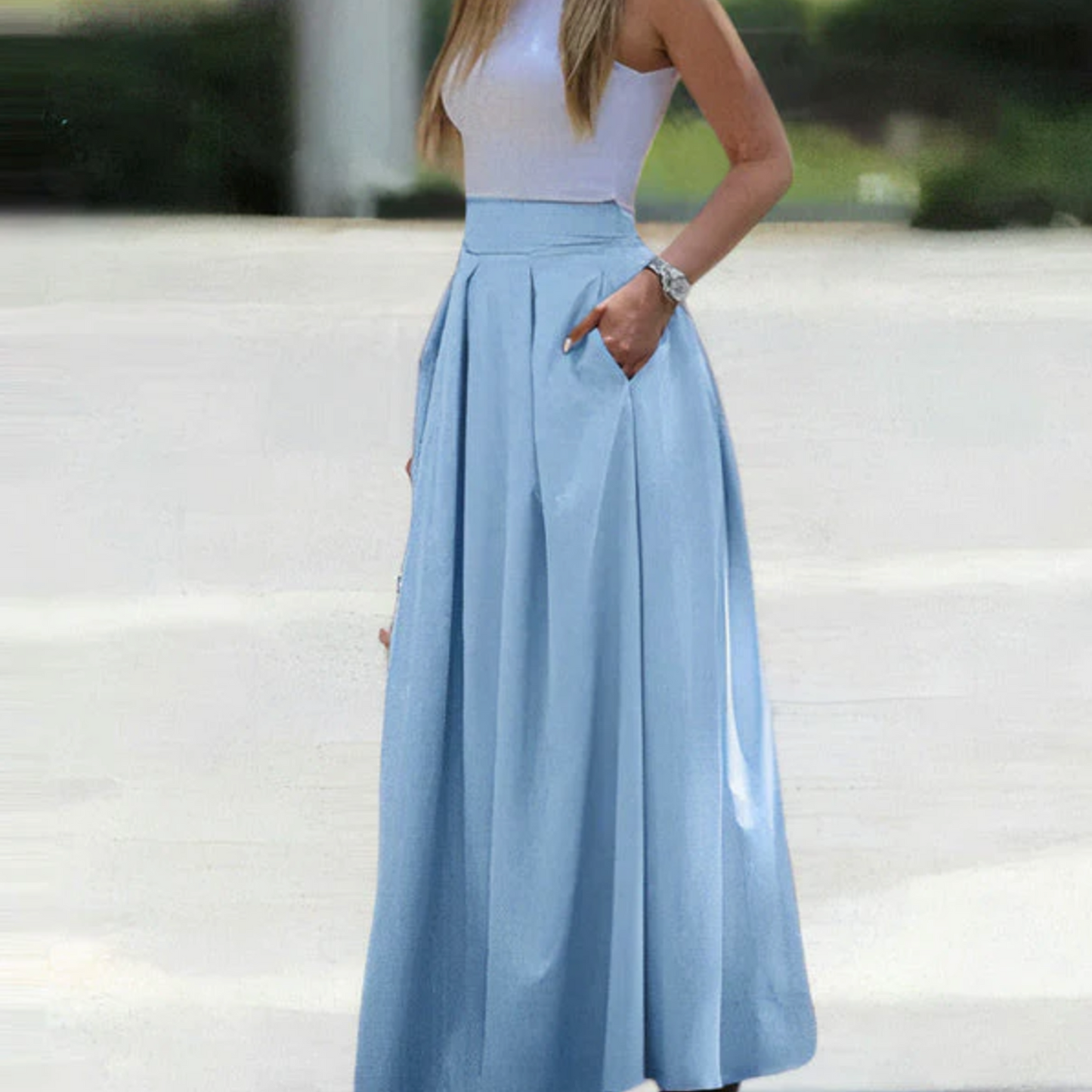 Fiona Women's Maxi Skirt | Pleated High Waisted, Flattering A-Line Design 4