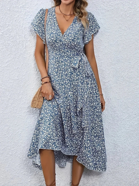 Fiona Women's Midi Dress | Floral Pattern, V-Neck Summer Dress 1