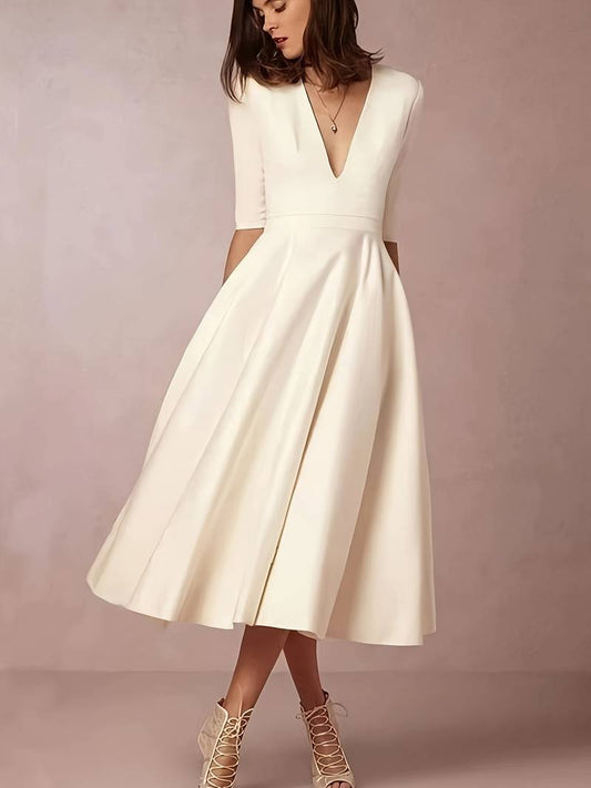 Gina Women's Midi Dress | Flared White Cocktail Dress for Special Occasions 1