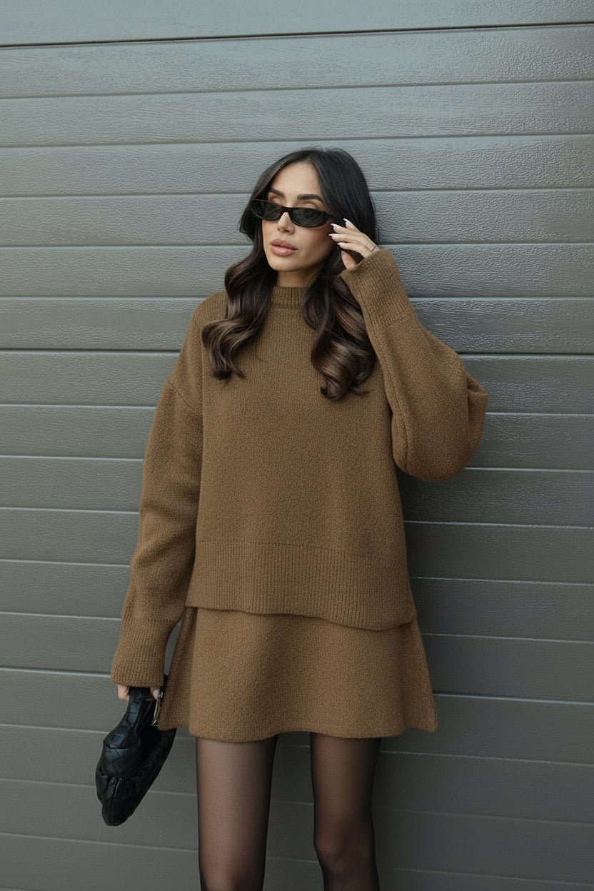 Hana Women's Mini Skirt Set | Relaxed Fit Sweater, Modern Two Piece Skirt and Top 3