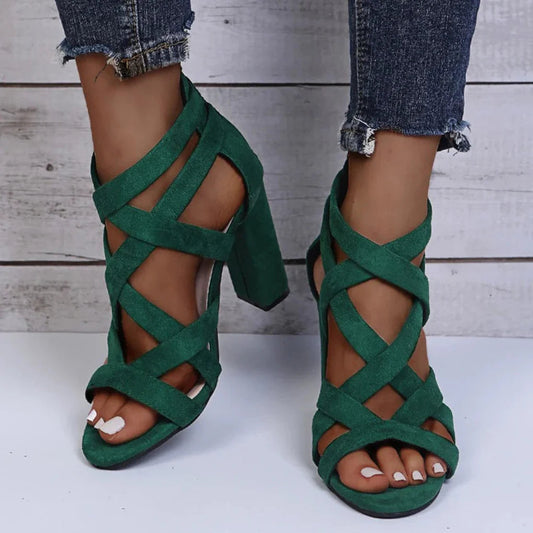Haven Women's Strappy Heels | Comfortable Block Heel Design, Elegant Black 1