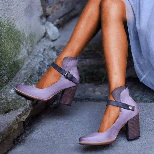 Hera Women's Black Pumps | Block Heel, Closed Toe Ankle Strap 1