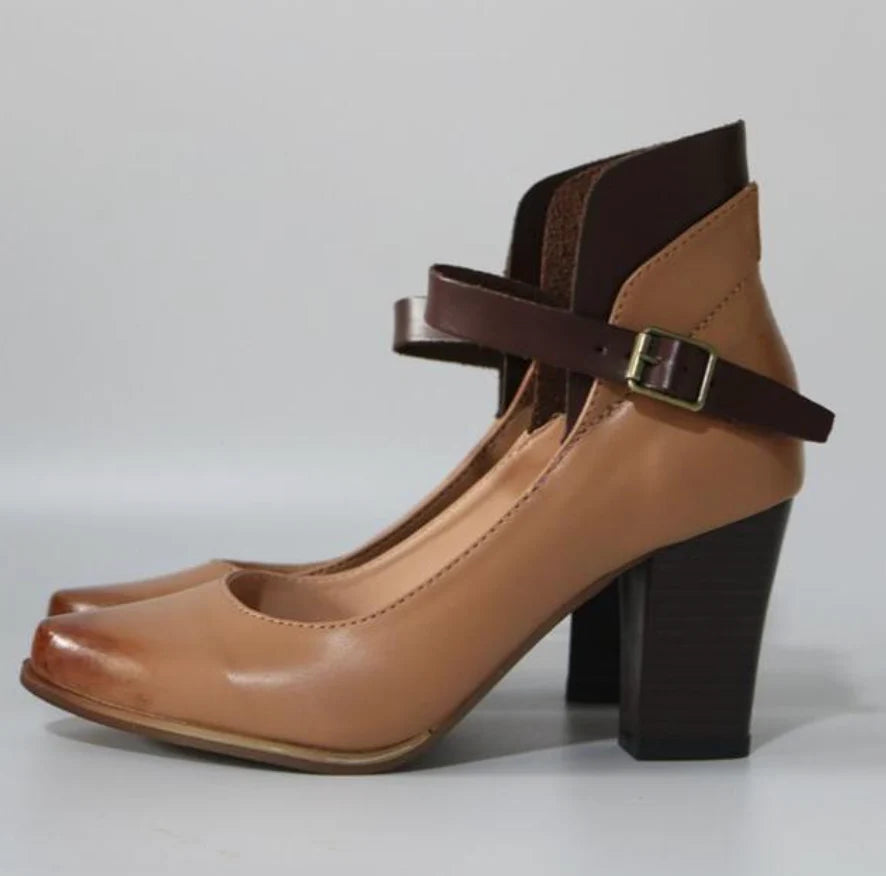 Hera Women's Black Pumps | Block Heel, Closed Toe Ankle Strap 2