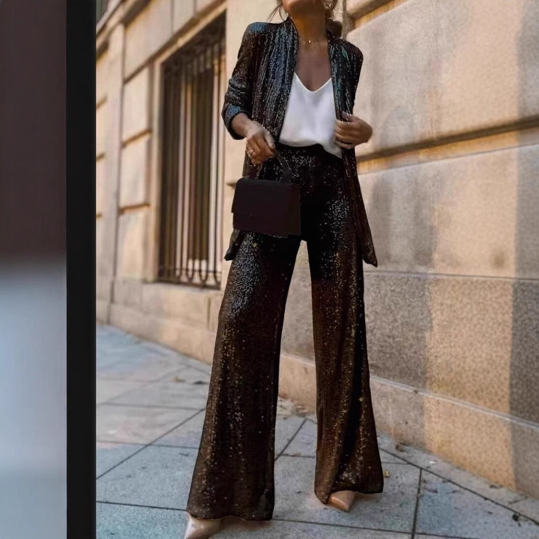 Hera Women's Blazer Suit | Shimmering Sequins, Wide Leg 6