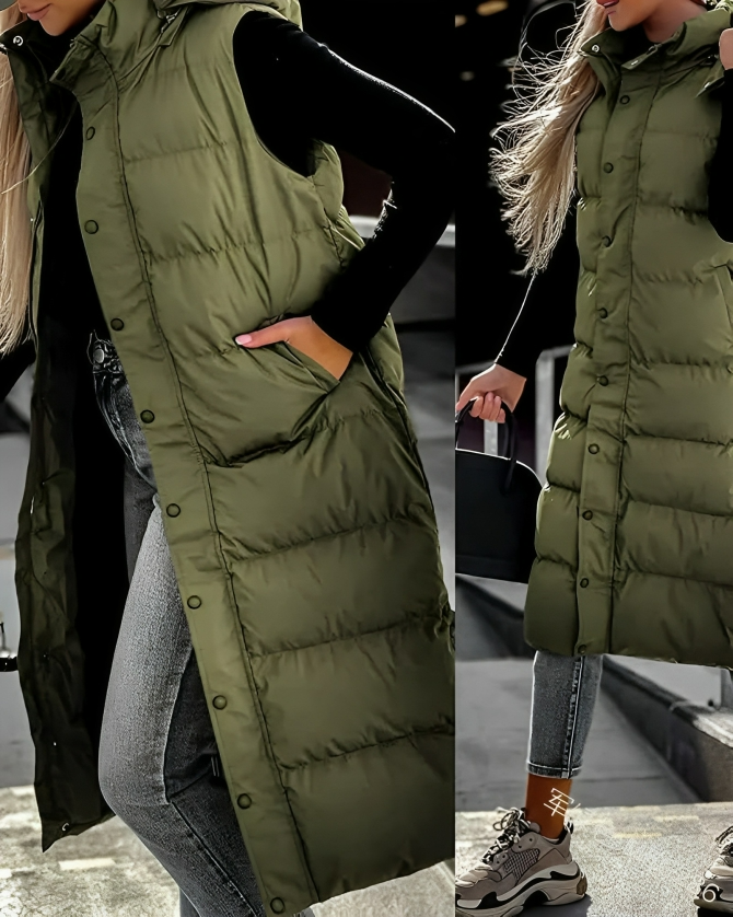 Hera Women's Long Hooded Puffer Vest | Cozy Insulation 4