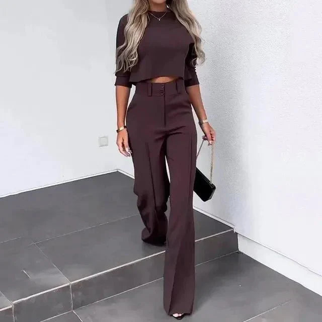 Holly Women's Cropped Top and Wide-Leg Pants Set | Elegant Casual Outfit 7
