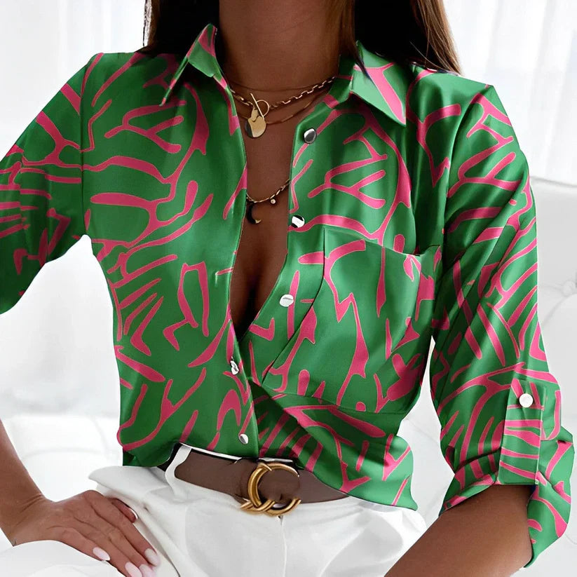 Kara Women's Blouse | Elegant Green, High-Quality Fabric, Long Sleeve Top 1