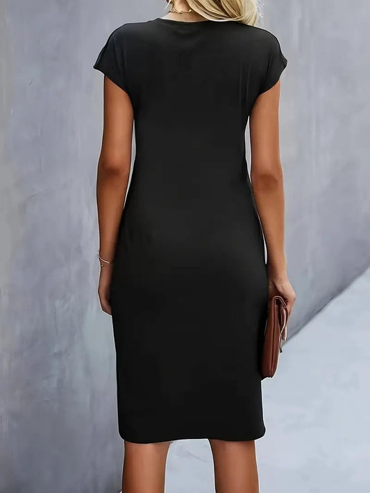 Kara Women's Bodycon Dress | Elegant Black Short Sleeve, Flattering Fit 1