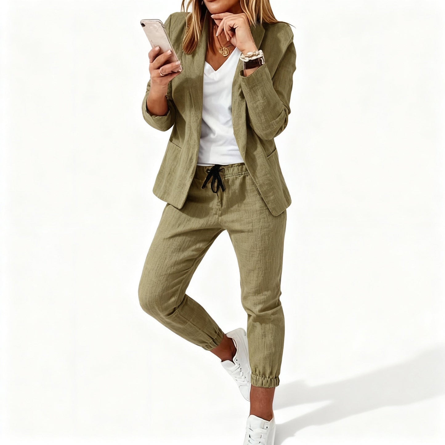 Lina Women's Blazer Set | Linen-Polyester Blend, Casual Elegance 7