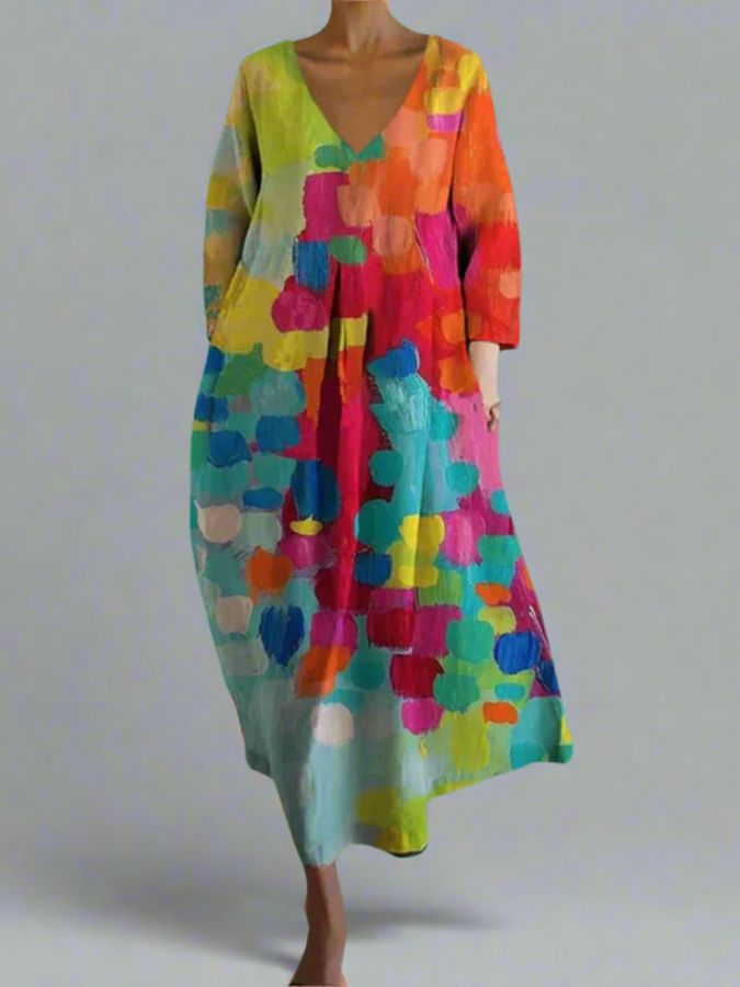 Lina Womens Dress - Vibrant Summer Dresses with V-Neck Design - 6