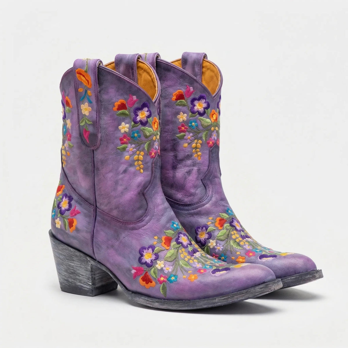 Liora Women's Western Ankle Boots | Floral Embroidery, Weather-Resistant 6