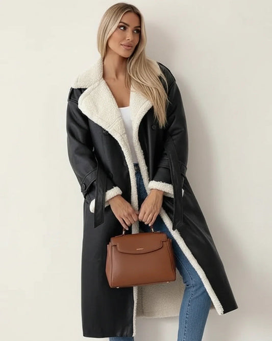 Mara Women's Long Winter Coat | Shearling Lined, Elegant 1