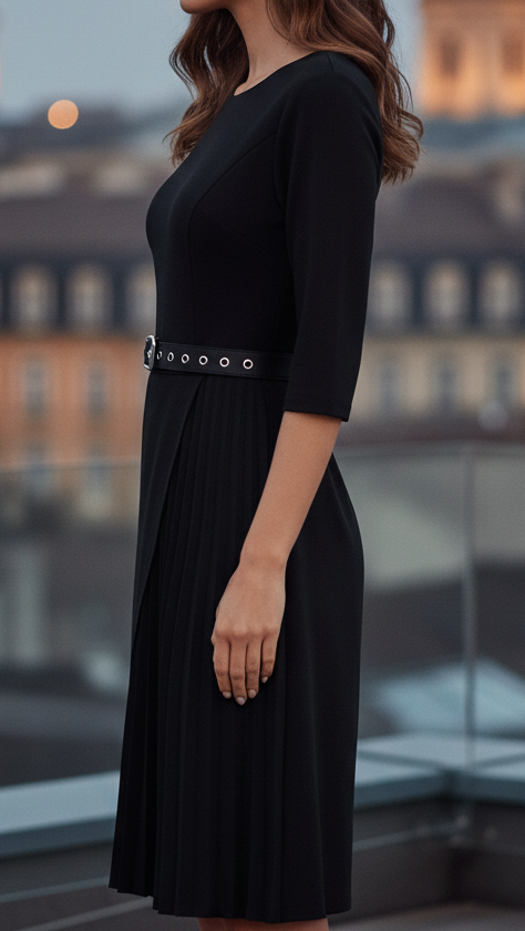 Mara Women's Midi Dress | Elegant Belted Design, Long Sleeve 2