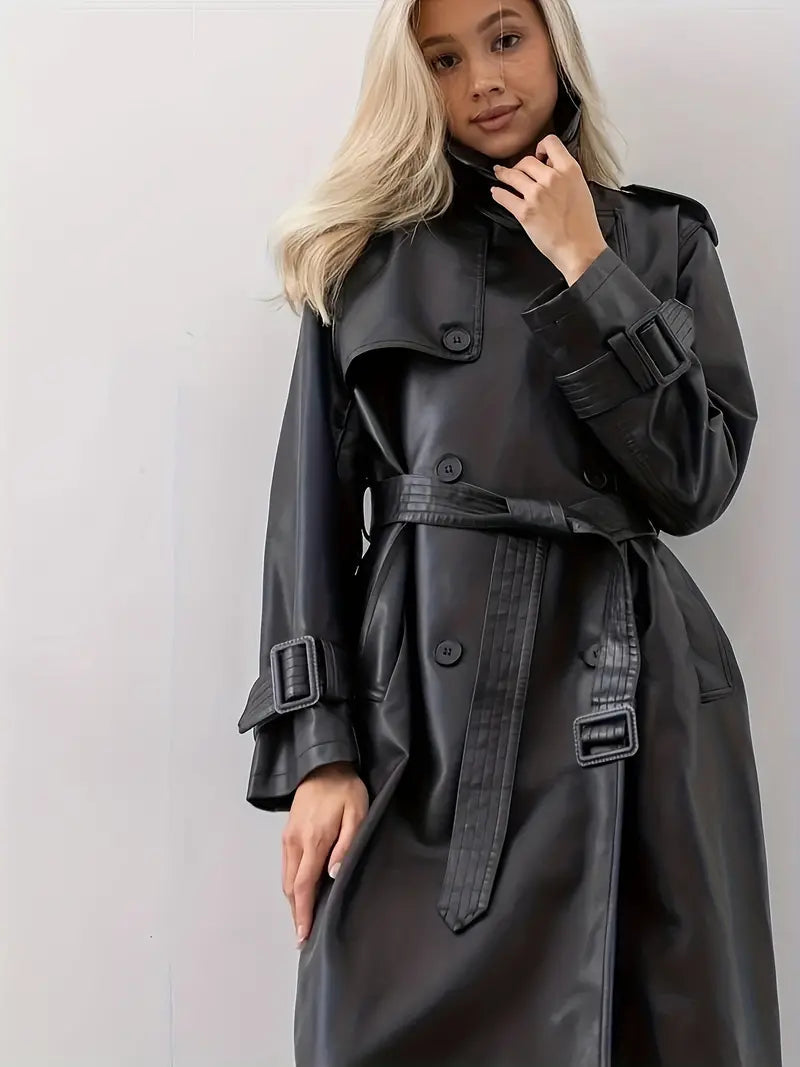 Mara Women's Trench Coat | High-Quality Faux Leather, Double Breasted Design 4