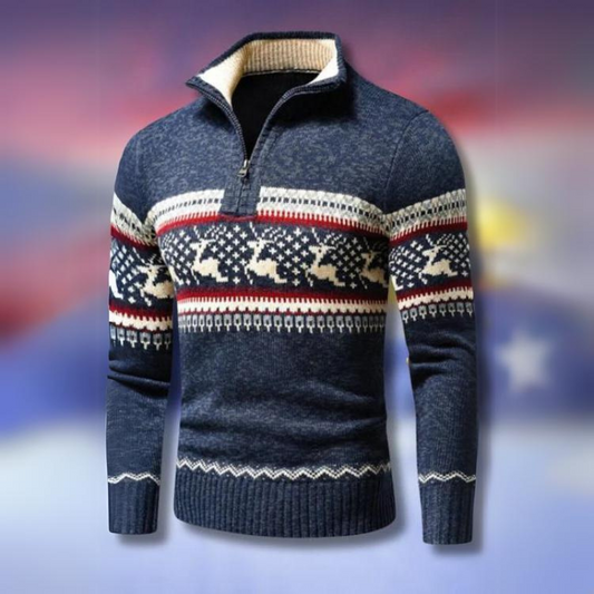 Maverick Men's Half-Zip Sweater | Fair Isle Pattern, Casual Christmas Style 1