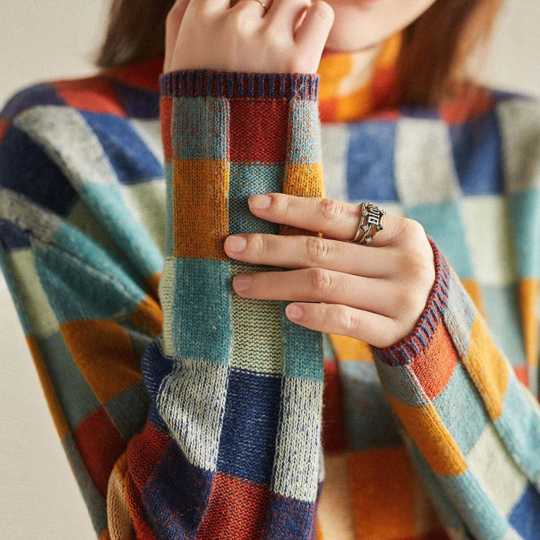 Mila Women's Sweater | Color Block & Check Pattern, Cozy Fit 3
